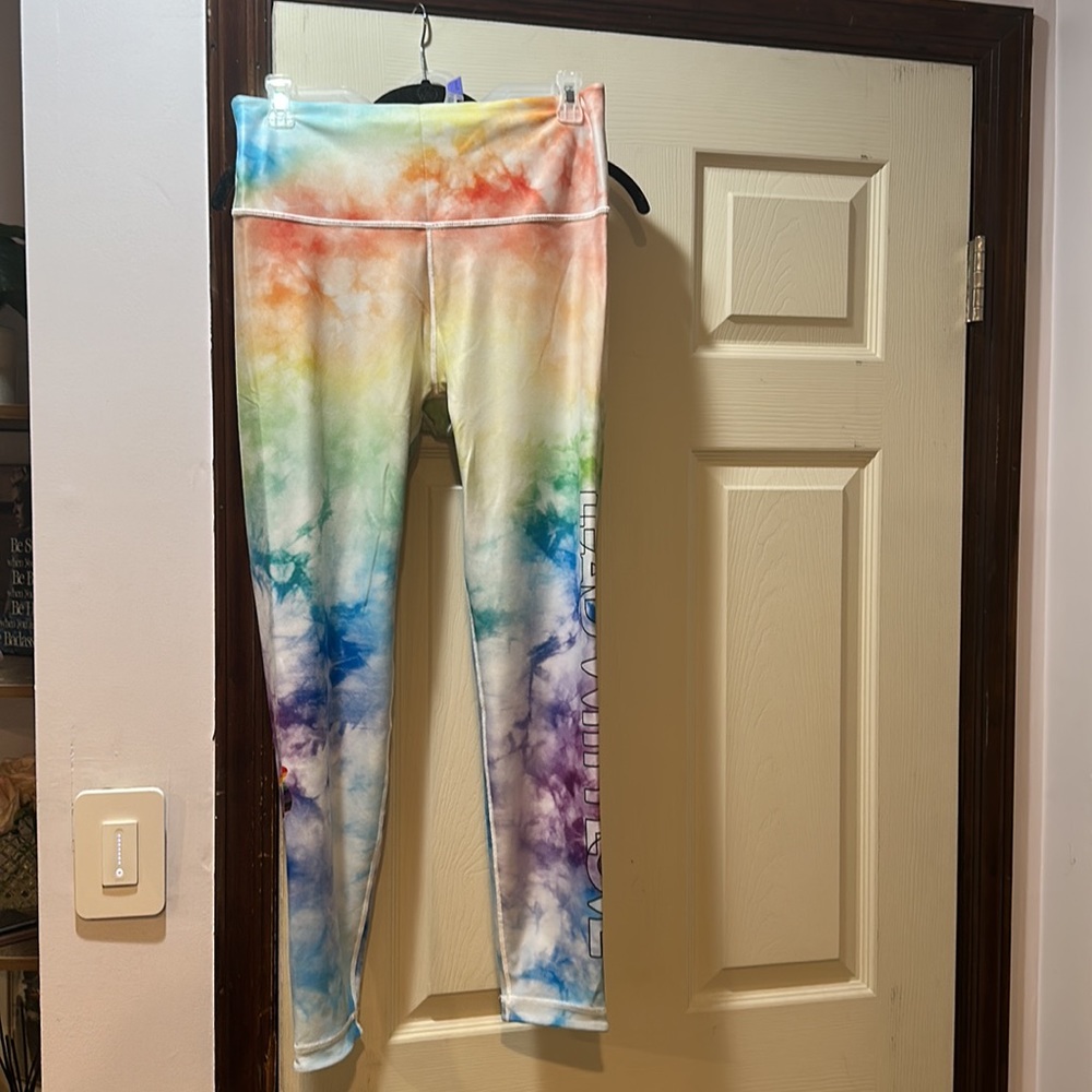 Peloton “lead with love” leggings rainbow tie dye